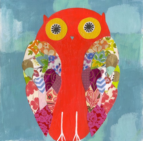 orange owl painting