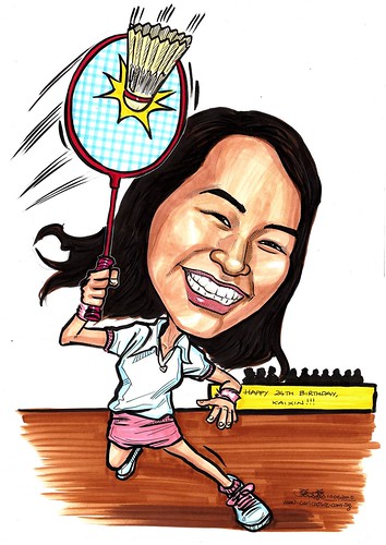 badminton player caricature A3