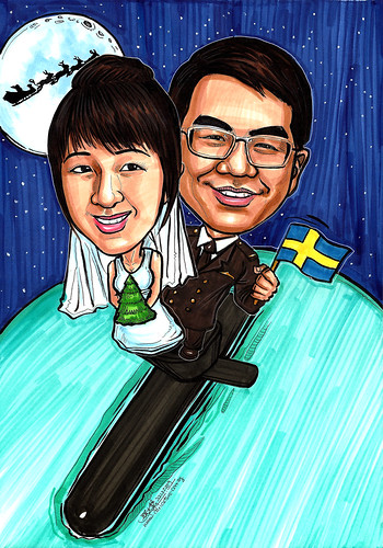 wedding couple caricatures on submarine A4