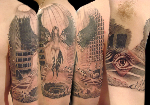 Dark Angel w/ MC Escher eye Tattoo. Miguel Angel Custom Tattoo Artist