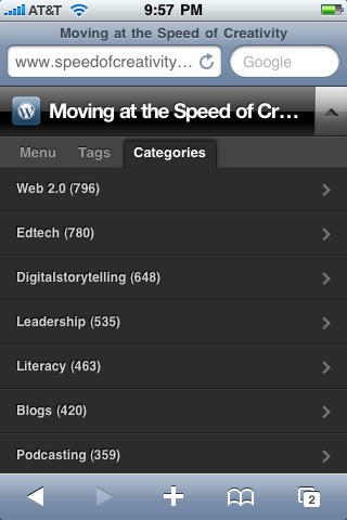 My blog categories running the WPtouch plug-in