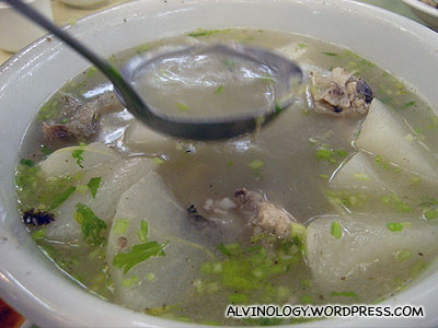 Clear soup with fish and turnip