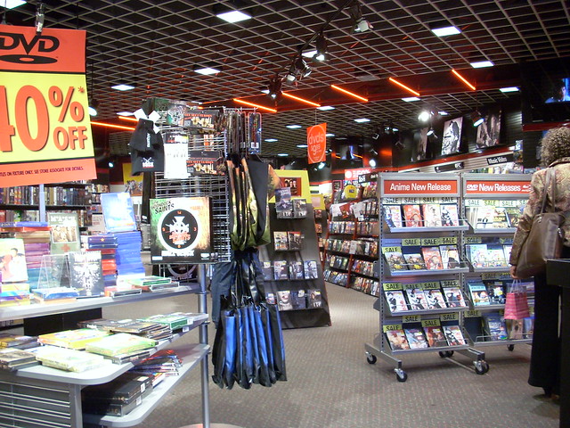 The interior of a Suncoast Motion Picture Company store in Asheville, NC, on 3 South Tunnel Rd, inside Asheville Mall.