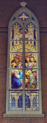 Saint Agatha Roman Catholic Church, in Saint Louis, Missouri, USA - stained glass window of Pentecost