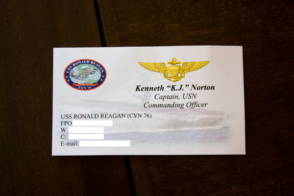 USS Ronald Reagan business card