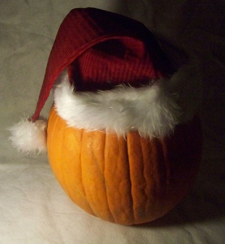 pumpkin with Santa hat