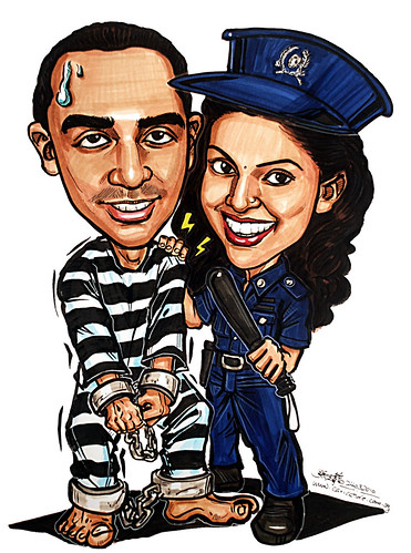 Couple caricatures - policewoman & prisoner