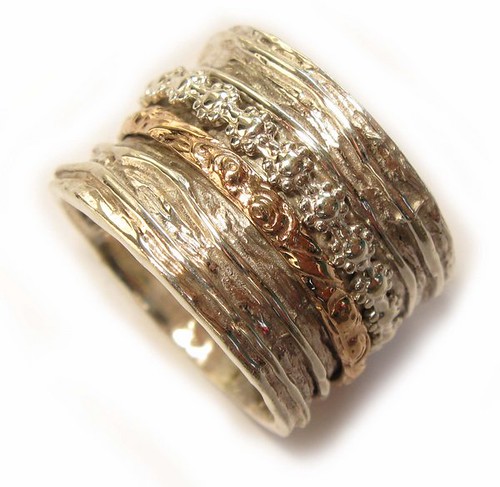 Silver and Gold wedding spinning ring unique spinner bands