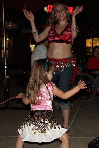 Elizabeth boogies down with the belly dancer