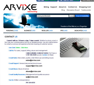 Arvixe Contact Information