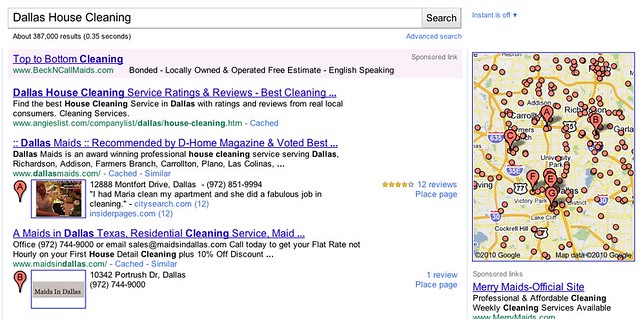 New Google Local Results - Dallas House Cleaning 