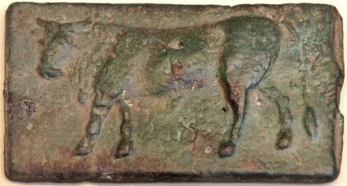 05/1 cast Quincussis or 5 pound bar, with Bull on display in the British Museum