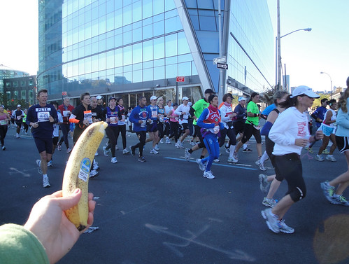 Passing out free bananas to runners!