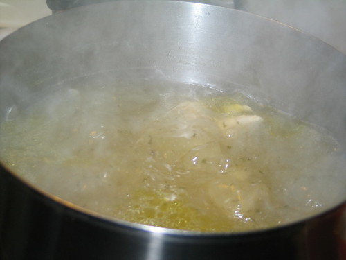 simmering chicken carcass