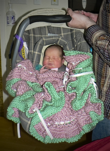 pink baby blanket green ruffles crochet
