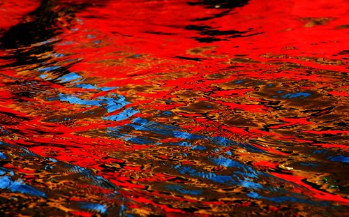 Water art: A touch of blue in a sea of red