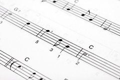 Macro of music sheet of a classical piece