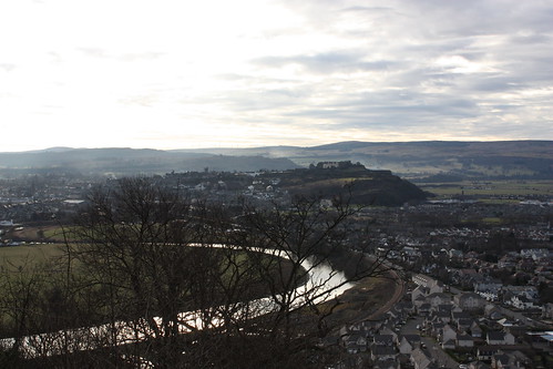 The view from the base of the Wallace Monument. On top of the hill towards the right, you can see Stirling Castle. 