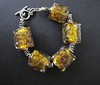 Amber Glass Bead Bracelet with Silver Leaf
