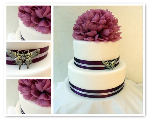 2 tier Wedding Cake Simple 2 tier Ivory Cake with deep purple and lilac 