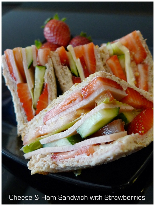Cheese & Ham Sandwich with Strawberries