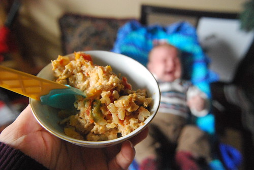 Leftover ricey casserole and a cranky baby