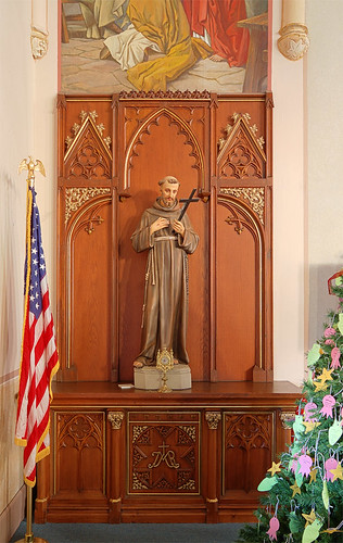 Saint Francis of Assisi Roman Catholic Church, in Aviston, Illinois, USA - altar of Saint Francis with relic