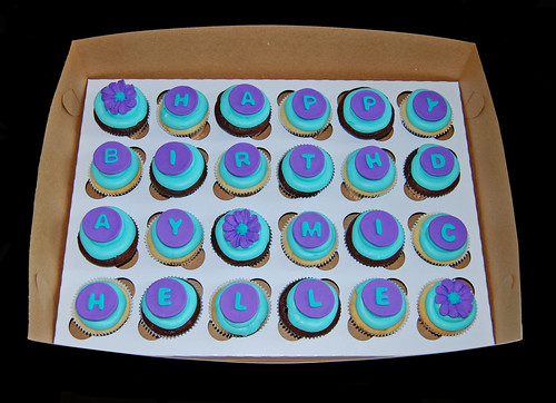 Purple and Turquoise Cupcakes for a Birthday Celebration