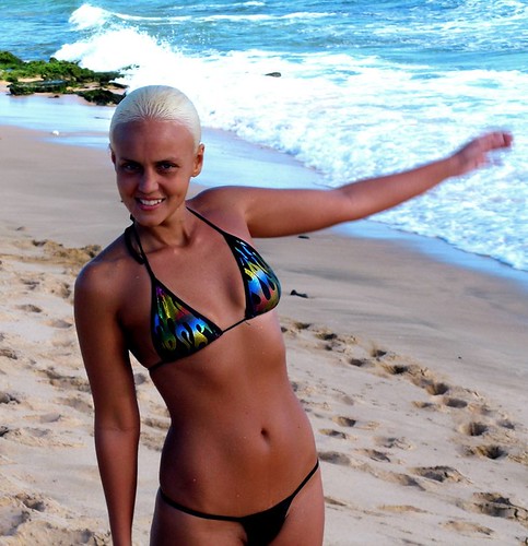 A girl wearing bikini at Sandy Beach, Hawaii