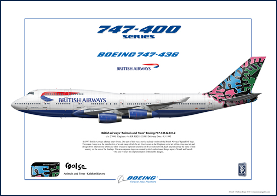 British Airways Animals and Trees , Kalahari Desert,  Boeing 747-436 G-BNLZ