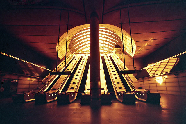 Canary Wharf tube station, redscaled