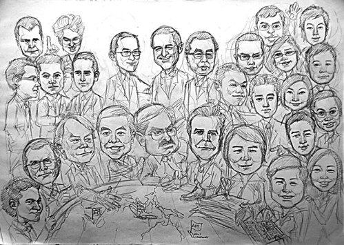 Group caricatures for Morgan Stanley A2 - pencil sketch