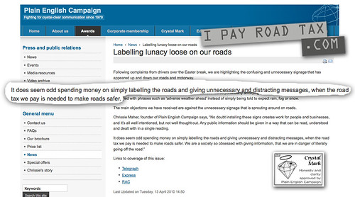 Top marks to Plain English Campaign: ‘road tax’ & roads funding error deleted