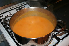 "Butternut squash + carrot soup" after