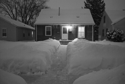 front of house snow b&w