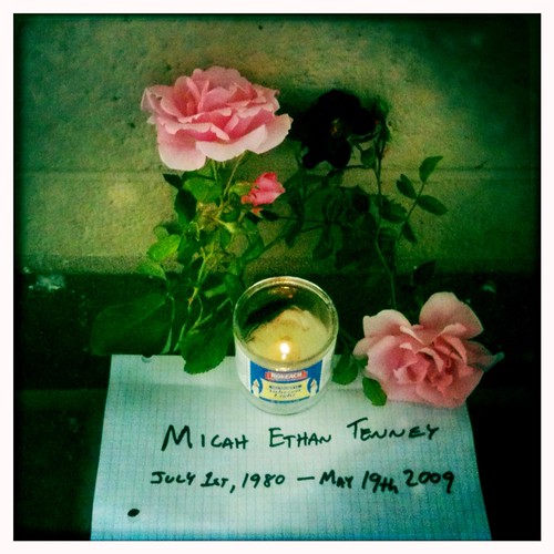 At Beresford Park to check on Micah's candle; relit it & added some flowers.