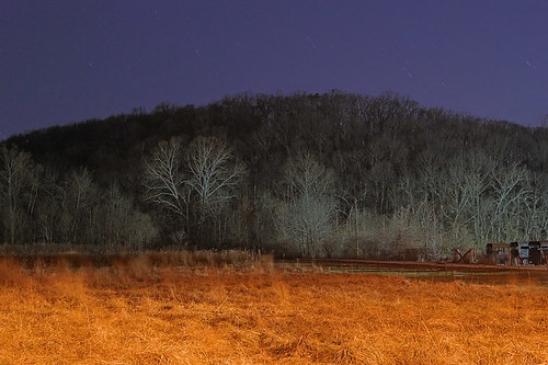 Forest 44 Conservation Area, in Saint Louis County, Missouri, USA - view of hillside and prairie at night