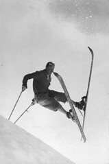 Ken Syverson on skis at Paradise Park, Mount Rainier