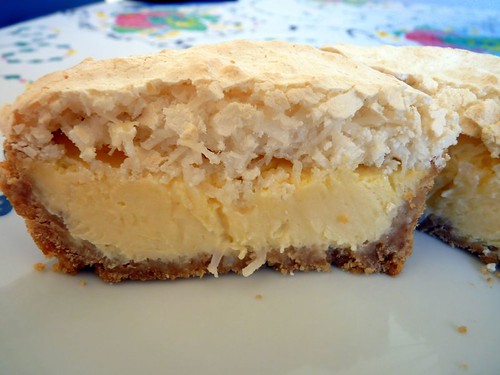 Baked Lemon & Coconut Meringue Cheesecake cut