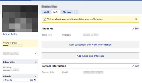 Facebook nagging new users to enter profile information