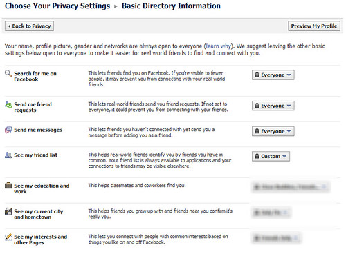 Customize Facebook directory information