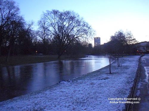 Frozen Lake In Regents Park During Sunrise