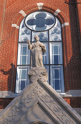 Saint Francis of Assisi Roman Catholic Church, in Aviston, Illinois, USA - exterior statue of Saint Francis