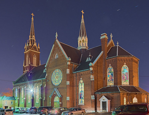 Saint Agatha Roman Catholic Church, in Saint Louis, Missouri, USA - exterior at night