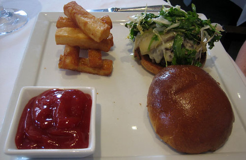 Burger with huge fries at L'Espalier
