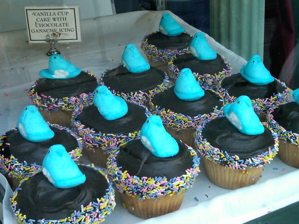 Peeps cupcakes in the window of Downtown Atlantic