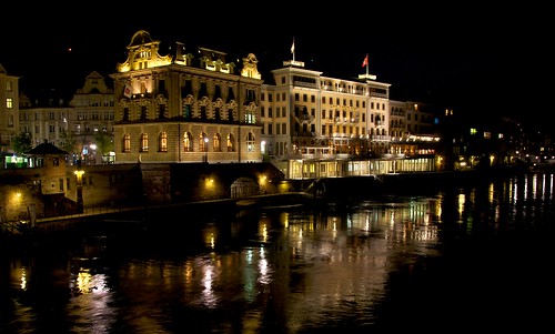 Königsbrasserie Grand Hotel Les Trois Rois at night by Mark Heine Photos