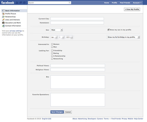facebook profile picture blank. Facebook's "Basic information" profile page; users are taken to this page 