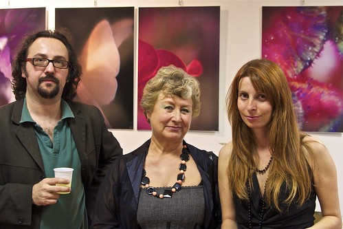 Left to right, Virgilio Patarini, Anna Maria Angelini and Valentina Carrera at the Anima Mundi exhibition opening in Milan. 