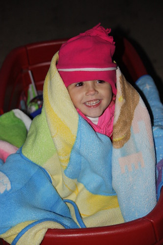 All bundled up at end of night